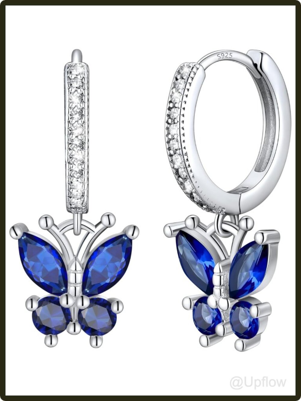 Butterfly Dangle Earrings Women's Sterling Silver Created Sapphire September